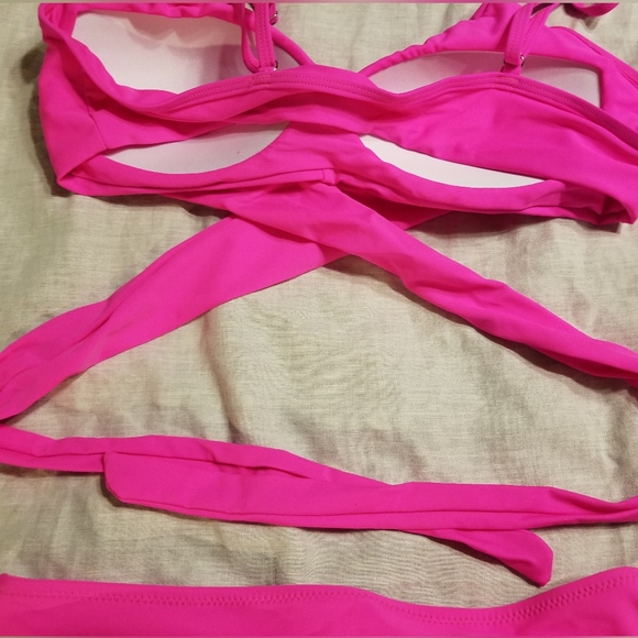 Nwot hot pink wrap around top high waisted bikini large - Picture 8 of 9